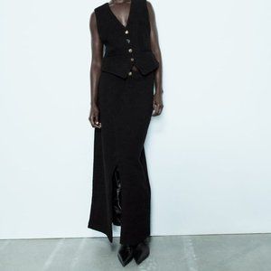 NWT ZARA LONG JACQUARD TEXTURED SKIRT, BLACK, SZ S/M